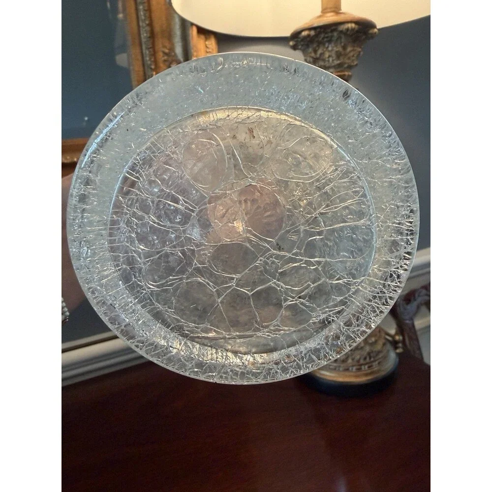 Vintage Crackle Glass Vase by Alwe Ruffled Top 11.75